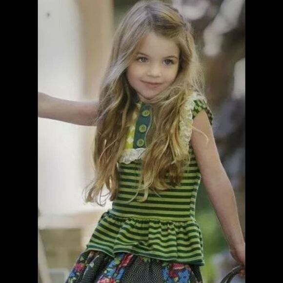 PERSNICKETY Forget Me Not LOU LOU Ruffle Top Green LIME Dots Striped PEPLUM TOP - Picture 1 of 10